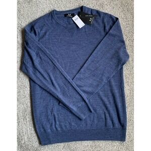 NWT Magaschoni Denim Blue Lightweight 100% Wool Men's Sweater Large Tall LT